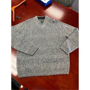 David Taylor Vintage Gray Marled Knit Acrylic Shawl Collared Sweater sz XL EUC